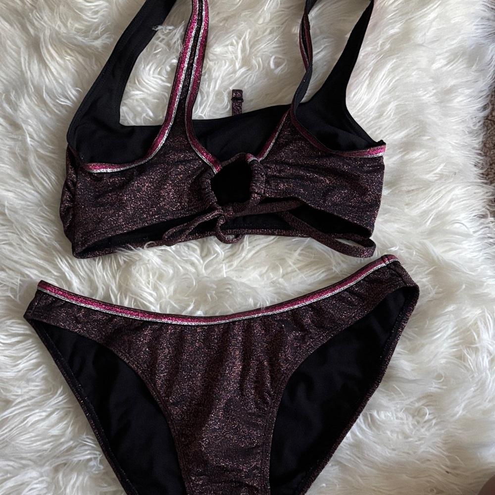 Xhilaration Black and Pink Glitter Bikini Set